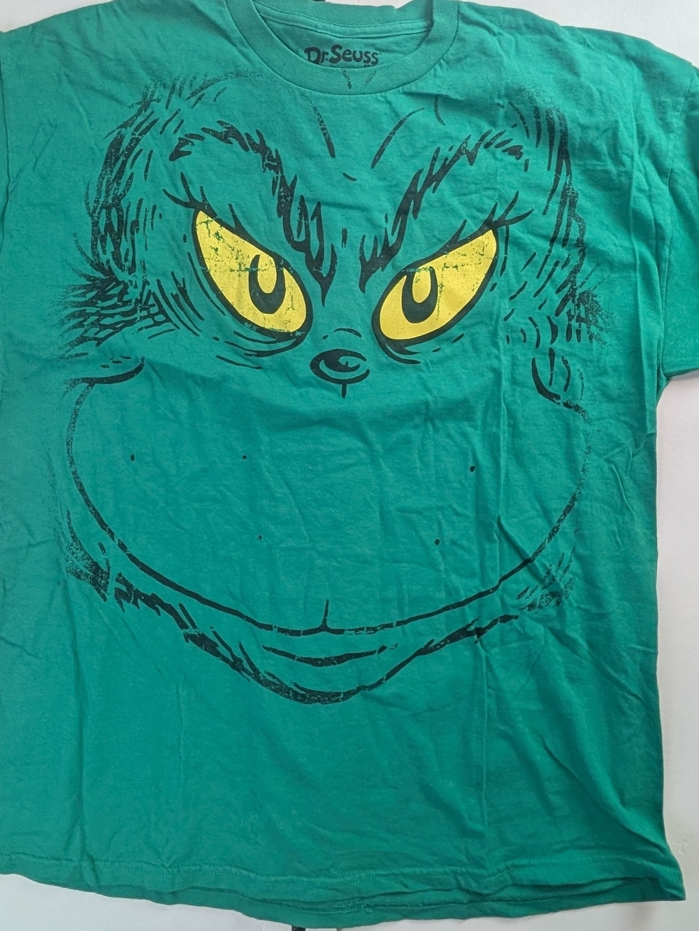 Dr. Seuss Men's Grinch Graphic Tee - Teal with Yellow Eyes